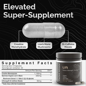 Lift – Lions Mane Mushroom Supplement - Brain Booster for Focus, Energy, & Productivity – Time Release Caffeine & Creatine – Nootropics, Mushrooms, Performance Formula, 60 Capsules 