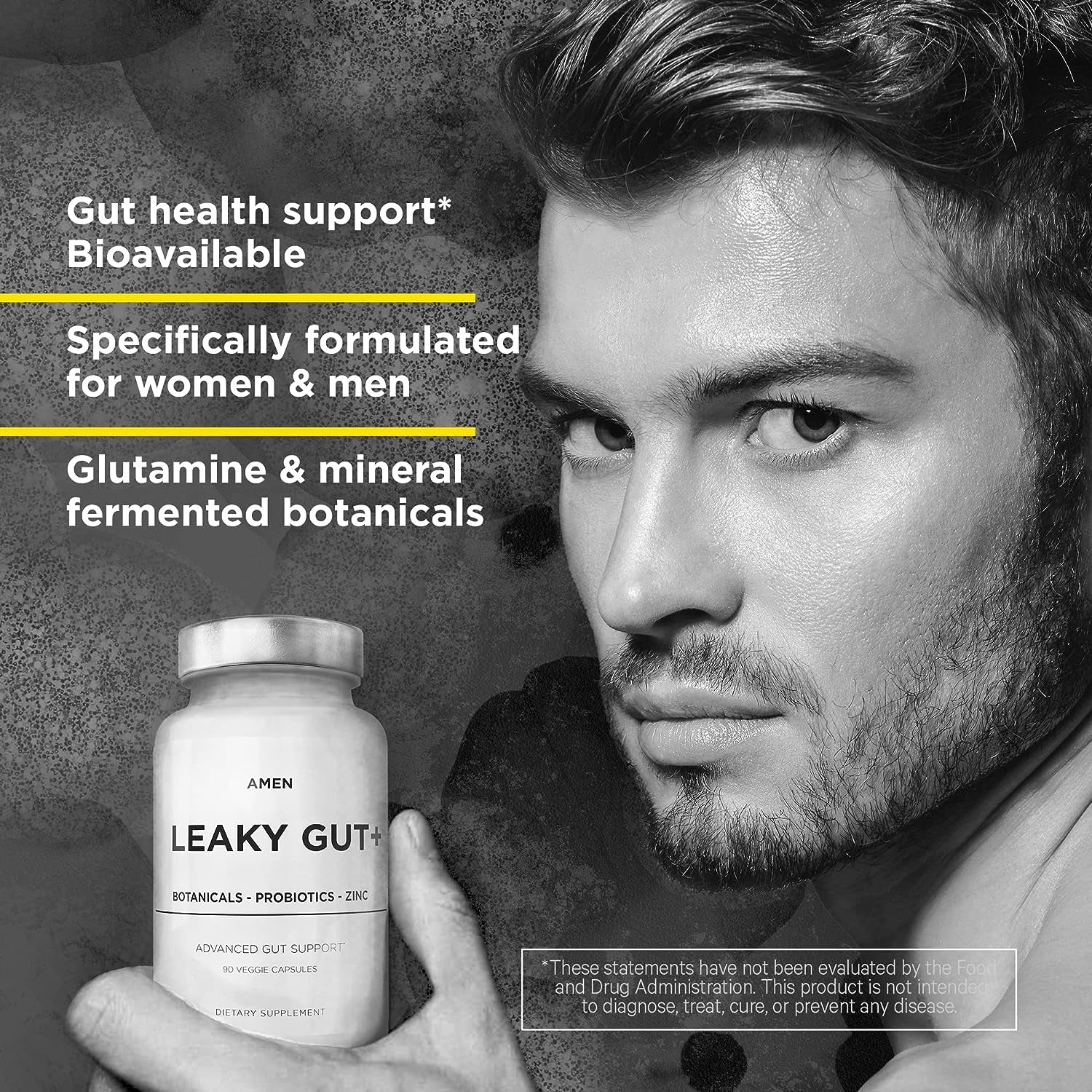Leaky Gut Supplements - Advanced Formula with Bioavailable L Glutamine, Zinc, Turmeric, Licorice Root - Bowel and Stomach Probiotics & Fermented Prebiotics - Vegan, Non-Gmo - 90 Capsules