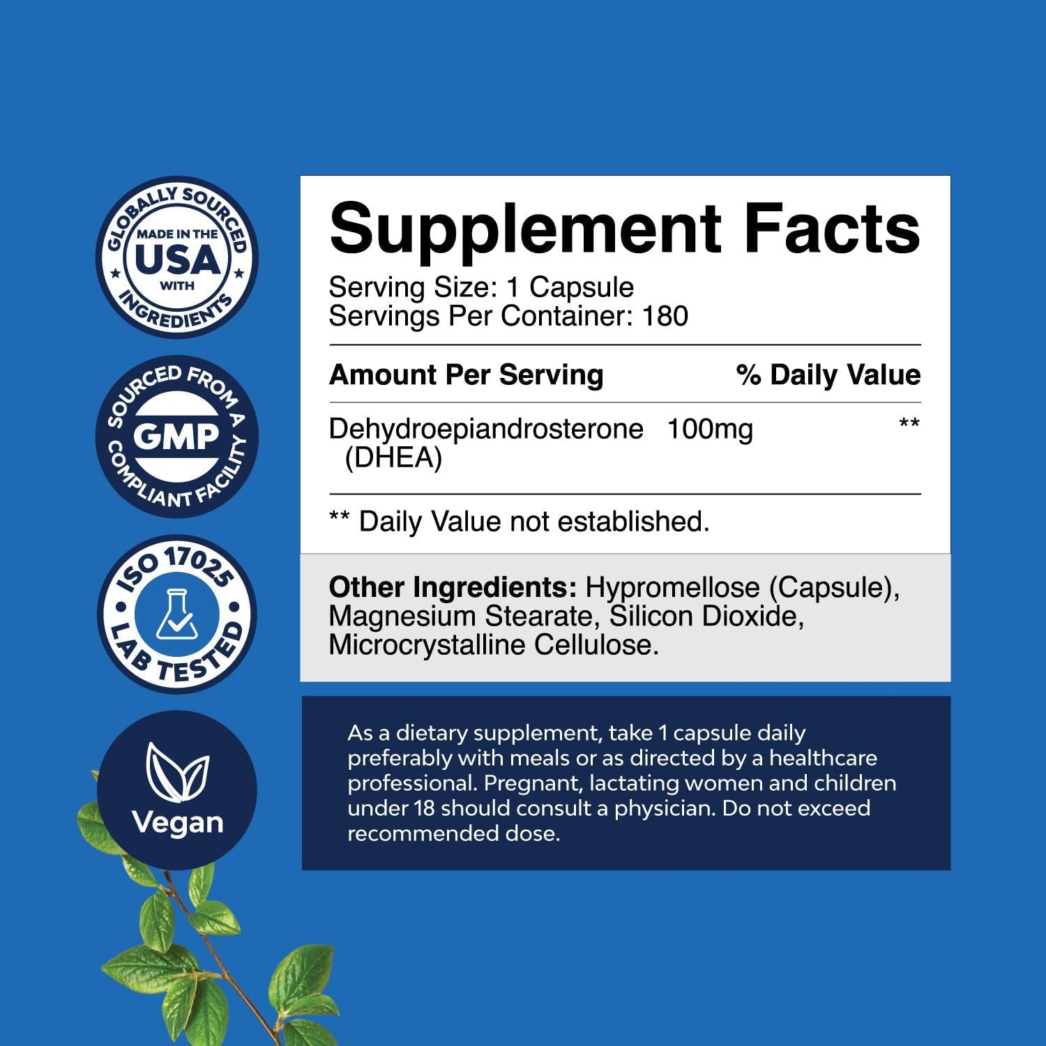 DHEA 100Mg for Men and Women - Vegan High Strength DHEA Supplement for Women & Men for Enhanced Energy and Hormone Balance for Women & Men - Men and Womens Hormone Balance Supplement (6 Month Supply)