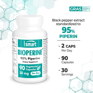 '- Bioperine 30Mg per Day (95% Piperine) - Black Pepper Extract - Curcumin & Nutrients Absorption Enhancer - Digestive Enzymes Support | Non-Gmo & Gluten Free - 90 Vegetarian Capsules