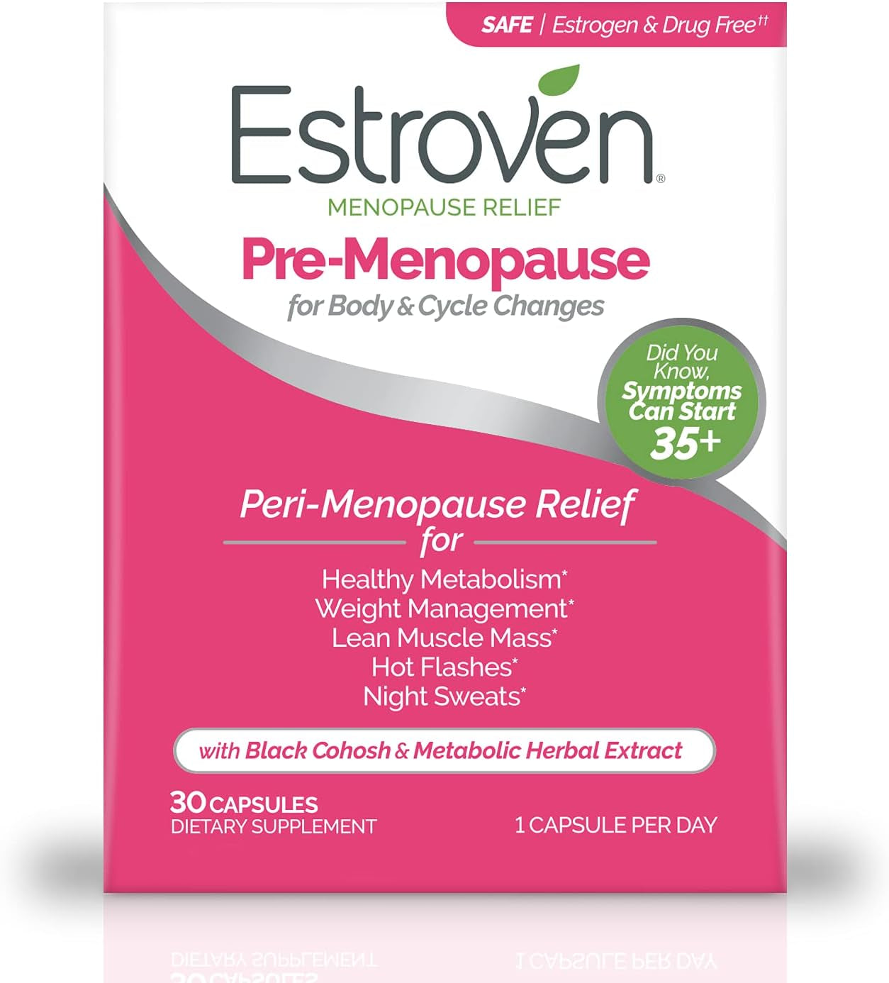Estroven Pre-Menopause Relief, 30 Ct., Clinically Proven Ingredients, Provides Menopause Relief plus Night Sweats & Hot Flash Relief, Drug-Free or 