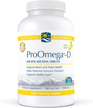 Proomega-D, Lemon Flavor - 180 Soft Gels - 1280 Mg Omega-3 + 1000 IU D3 - High-Potency Fish Oil - EPA & DHA - Brain, Eye, Heart, Joint, & Immune Health - Non-Gmo - 90 Servings