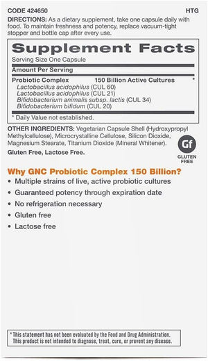 GNC Probiotic Complex Extra Strength with 150 Billion Cfus, 20 Capsules, Daily Probiotic Support 