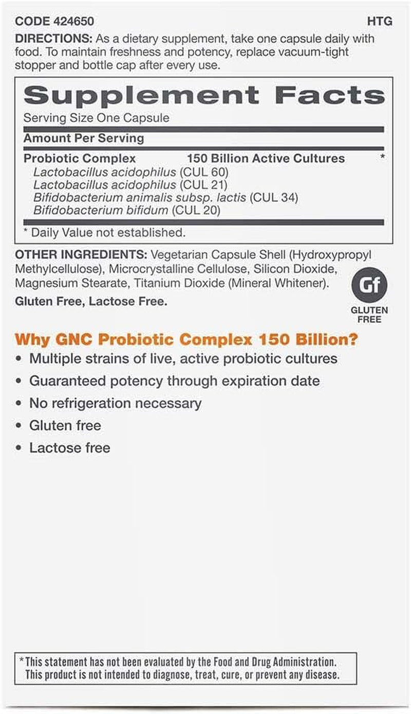 GNC Probiotic Complex Extra Strength with 150 Billion Cfus, 20 Capsules, Daily Probiotic Support 