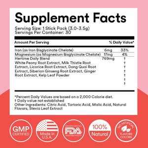 Hertime PMS - Hormone Balance for Women - PMS & Menstrual Relief - with Minerals, Peony Roots, Siberian Ginseng - Supplement for Women - 15 Drink Packets - Sugar Free - Juicy Peach