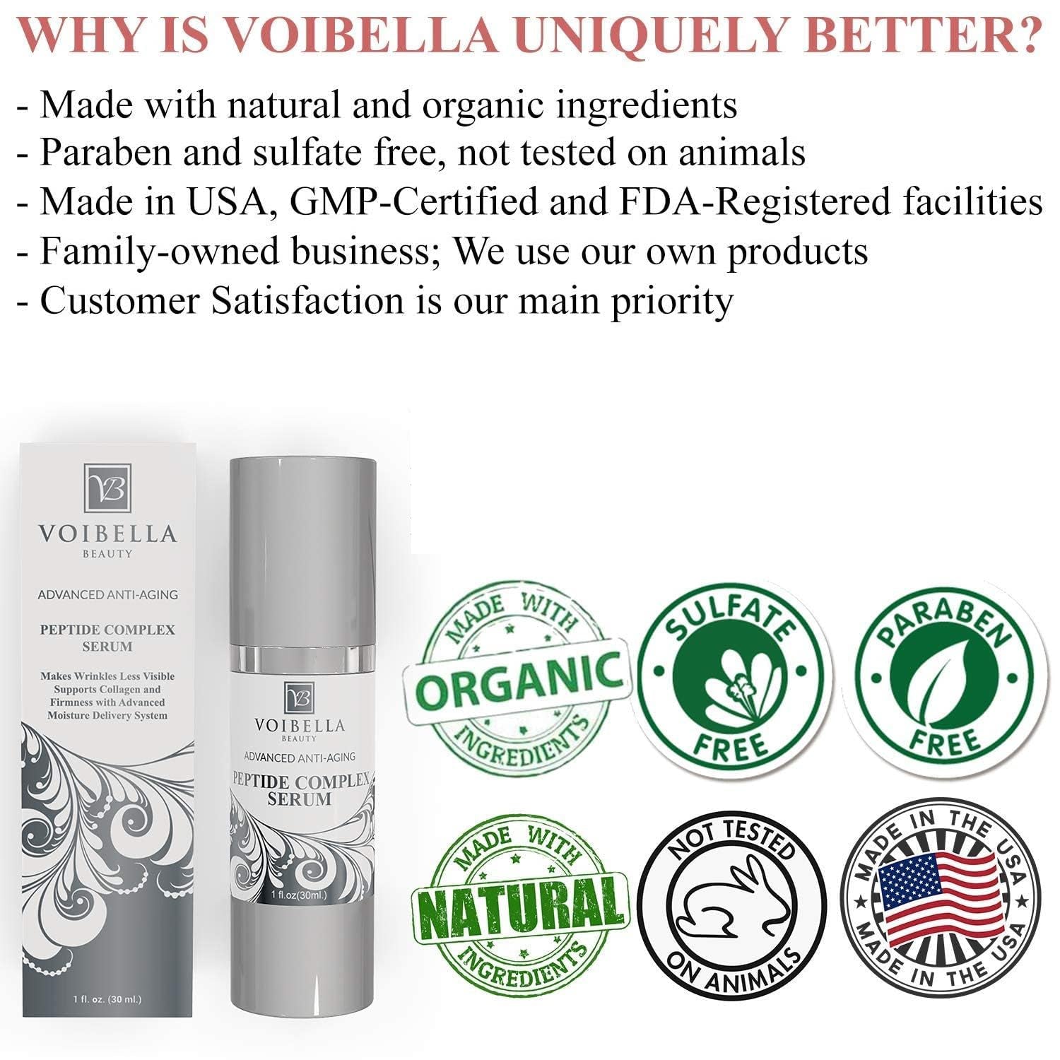 Peptide Complex Serum & Collagen Support for Face - Natural & Organic anti Aging Skin Serum - Peptides, Hyaluronic Acid, Amino Acids & Vitamin E for Wrinkles, Hydrating, Firming & Elasticity 