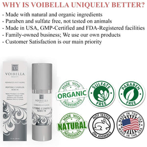 Peptide Complex Serum & Collagen Support for Face - Natural & Organic anti Aging Skin Serum - Peptides, Hyaluronic Acid, Amino Acids & Vitamin E for Wrinkles, Hydrating, Firming & Elasticity 