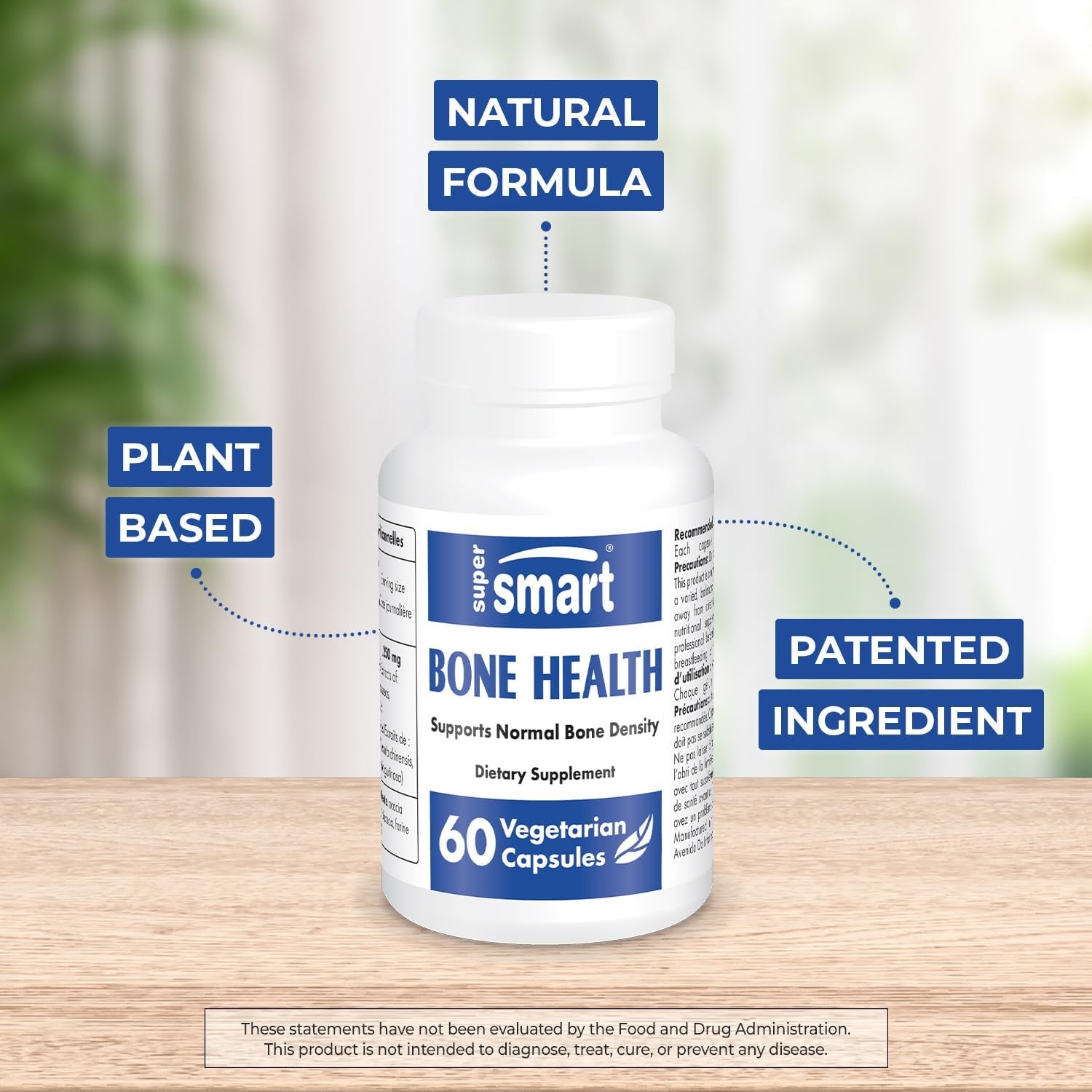 '- Bone Health Supplement (100% Plant Based & Patented) - Strong Bones & Bone Density Supplement | Non-Gmo & Gluten Free - 60 Vegetarian Capsules