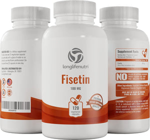 Fisetin Supplement 100Mg 120 Vegetarian Capsules | Natural Bioflavonoid Polyphenols | Aging and Longevity Powder Pills | Senolytic Sirtuin Activator | Energy Levels | Rhus Succedanea