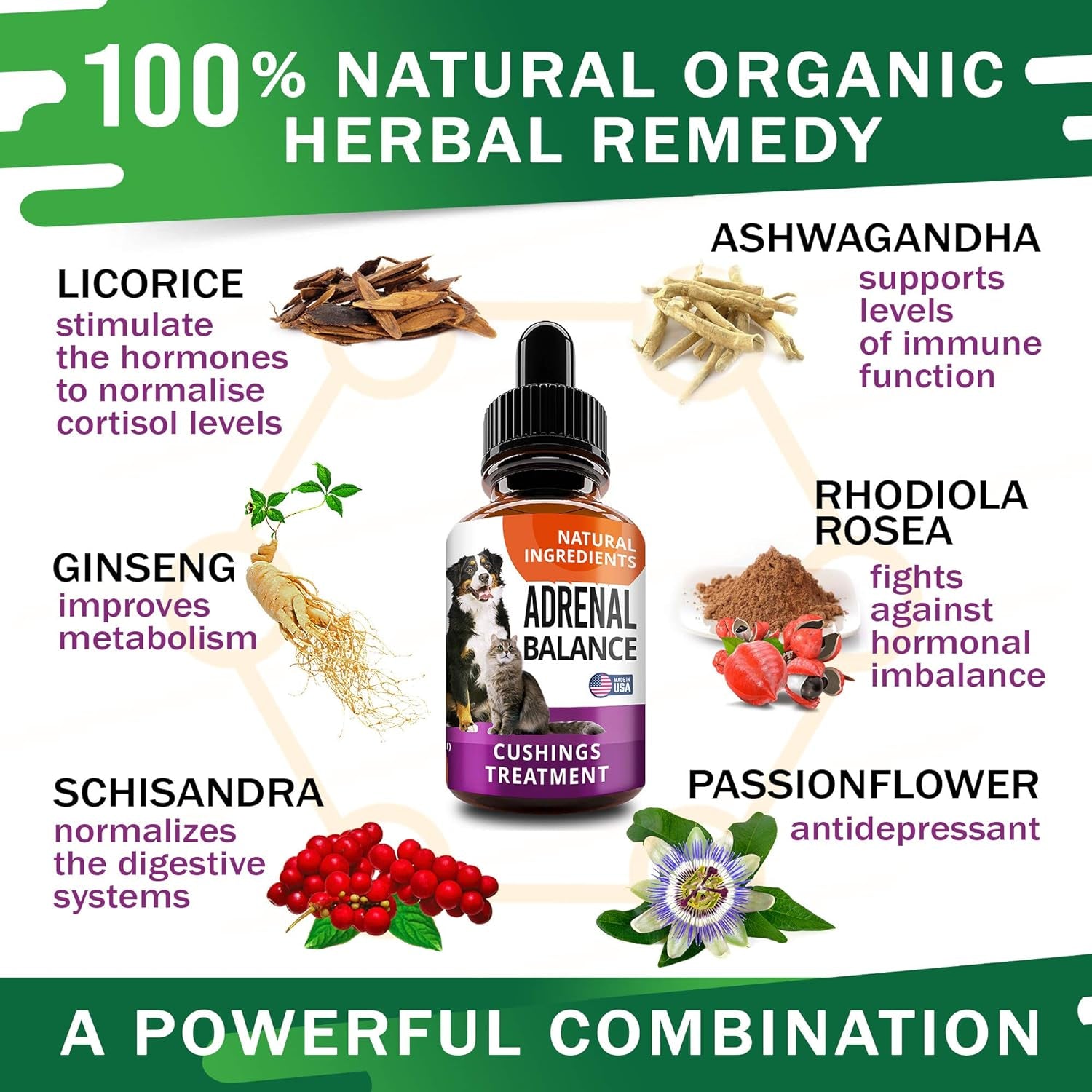 Adrenal Balance for Dogs and Cats - Cushings Treatment for Pets, Adrenal Support W/ Ashwagandha, Licorice Root, Rhodiola Rosea - 2Oz Herbal Drops
