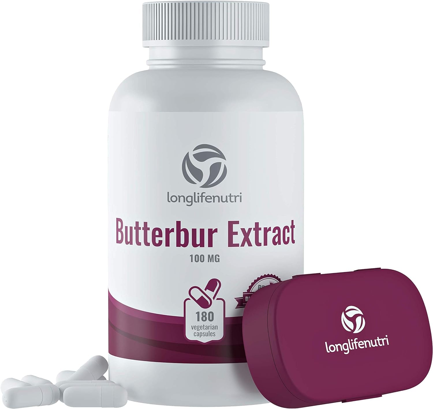 Butterbur Extract 100Mg 180 Vegetarian Capsules | Made in USA | Natural Supplement | 100 Mg Pure Powder Pill Formula 