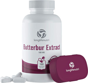 Butterbur Extract 100Mg 180 Vegetarian Capsules | Made in USA | Natural Supplement | 100 Mg Pure Powder Pill Formula 