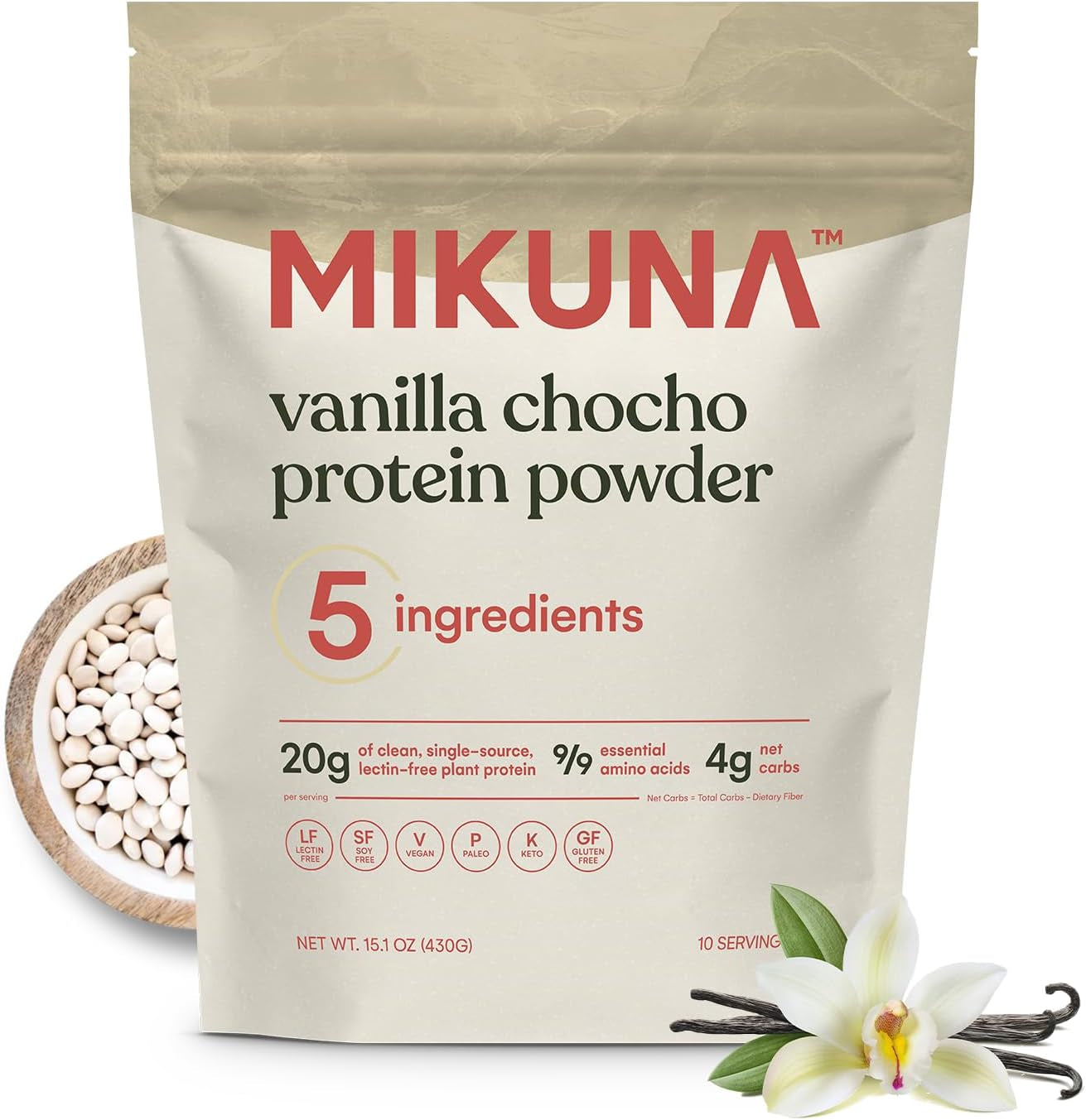 Mikuna Vegan Protein Powder (Unflavored, 15 Servings) - Plant Based Chocho Superfood Protein - Dairy Free Protein Powder Packed with Vitamins, Minerals & Fiber - Gluten, Keto & Lectin-Free 