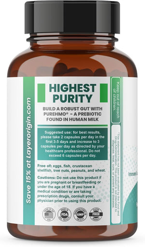 Layer Origin | Purehmo Human Milk Oligosaccharide (HMO 2'-FL) Prebiotic Powder - Feed 200 Billion Probiotics/Scoop, 45 Servings