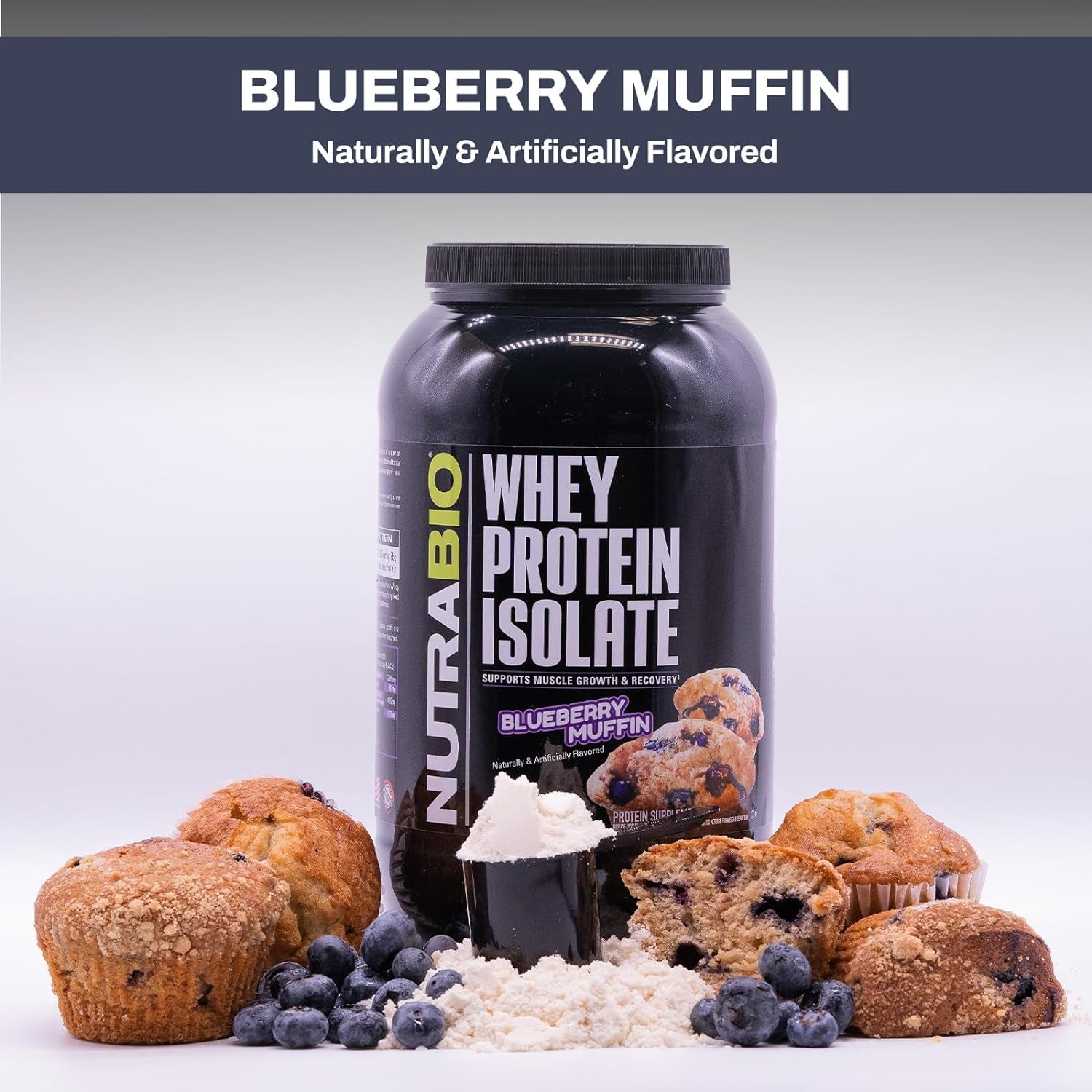 Nutrabio Creatine Monohydrate, Unflavored, 500G and Whey Protein Isolate, Blueberry Muffin, Supplement Bundle - Muscle Energy, Lean Muscle Growth, Recovery, and Strength