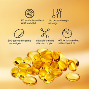 Vitamin D3 K2,K2 D3,Supplement Softgel,10000 IU VIT D3 + 200 MCG Vitamin K2,Microingredients Vitamin D3 K2,K2 D3 Vitamin Supplement,Micro Ingredients Vitamin D3 K2,300 Pcs., Yellow 