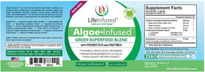 Life Infused Algae Infused - Premium Green Superfood Blend, Spirulina, Chlorella, Probiotics & Enzyme for More Energy, Digestion, Detox & Immune Support: 60 Caps