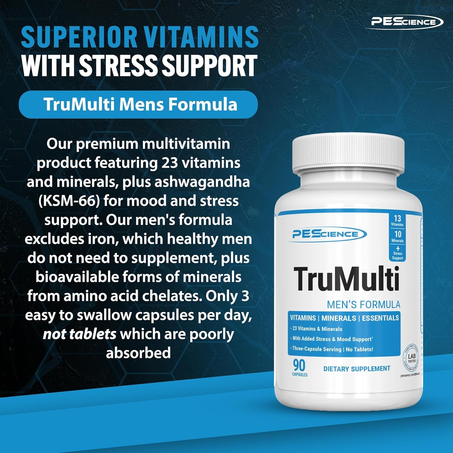 Pescience Trumulti Men'S, Multivitamin with Premium Quality Vitamin C, D, Zinc for Immune & Stress Support, 90 Capsules