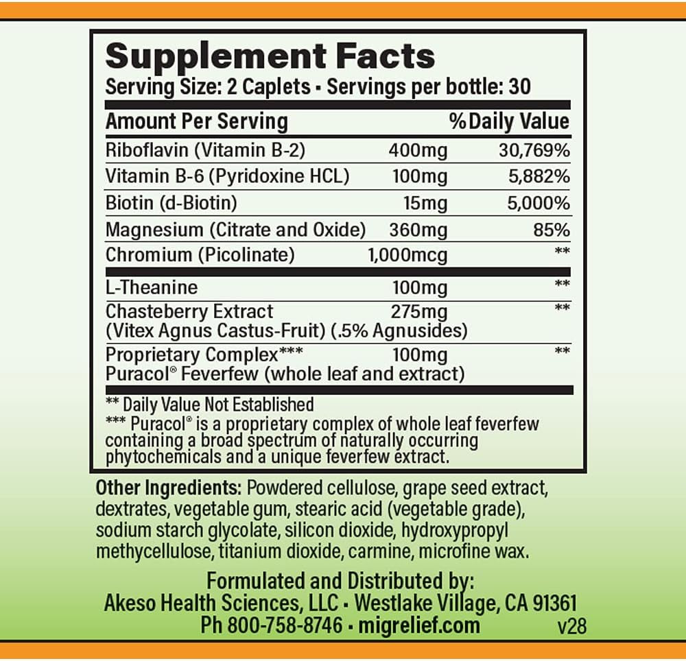 Migrelief+M, Nutritional Support for Menstrual Migraine Sufferers, 60 Caplets