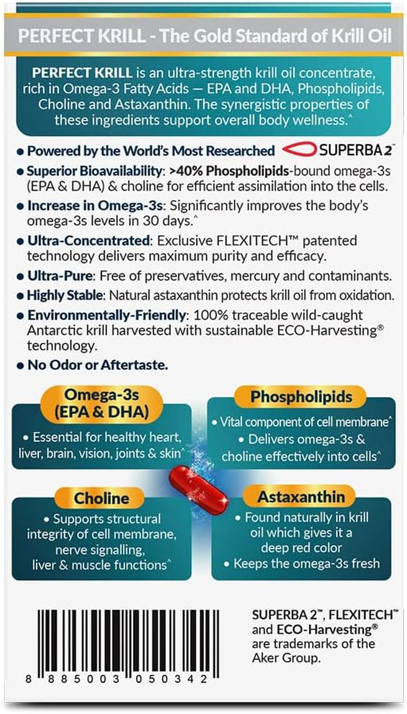 LABO Nutrition Perfect Krill 1000 Mg, Pure Ultra Strength Antarctic Krill Oil with Omega-3S, EPA, DHA, Phospholipids, Choline & Astaxanthin, Heart, Joint, Brain Support Supplement, 60 Softgels 