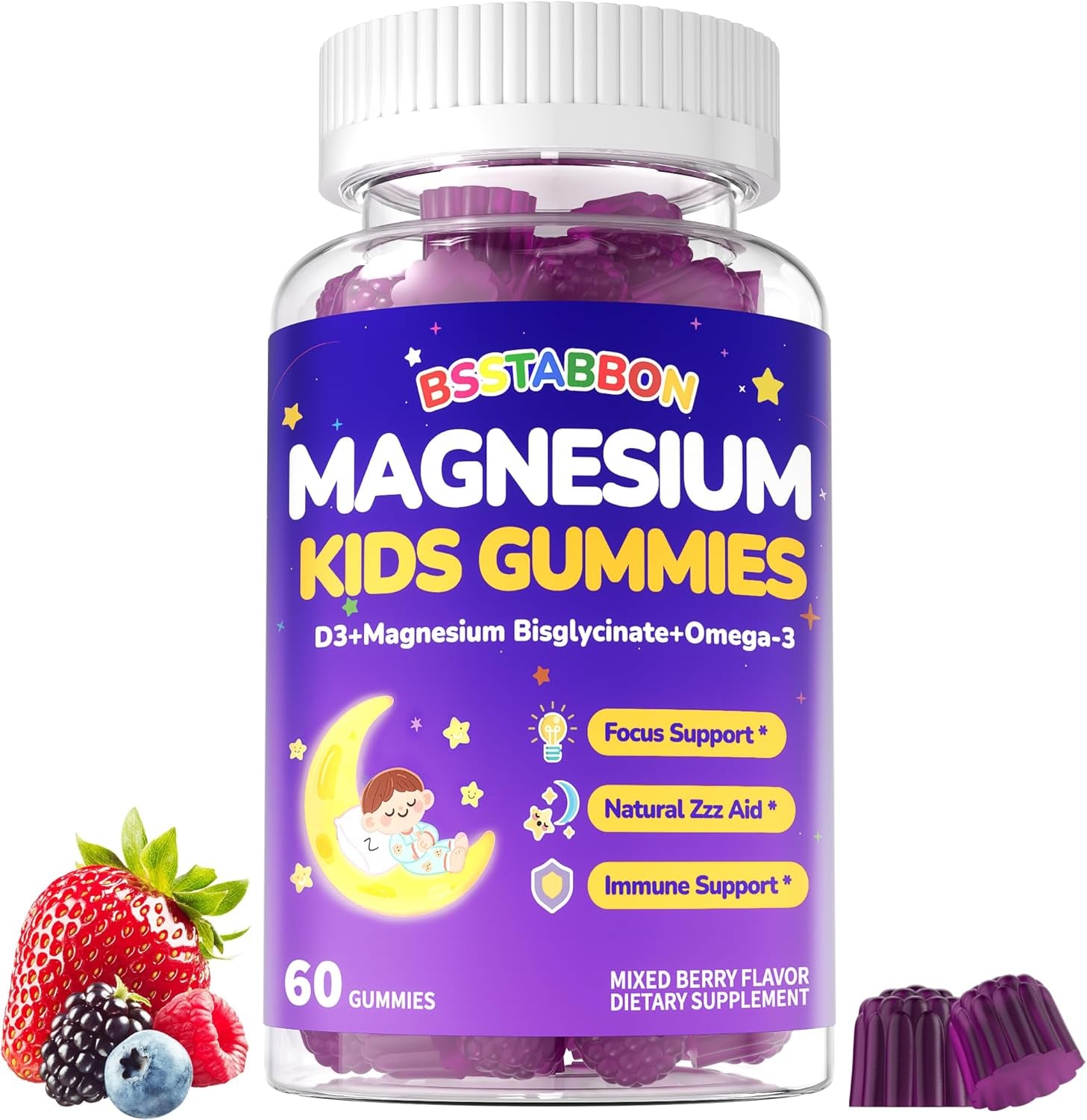 Kid’S 4+ Magnesium Glycinate Gummies: Extra Strength Melatonin Free Magnesium Bisglycinate 100Mg 200Mg Supplement with L-Theanine B6 D3 Omega3 for Overall Health - Zzz Aid for Kids(120Count) 