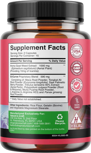 G Curve Horny Goat Weed for Women - Invigorating Feminine Blend with Maca Root for Women - Female Horny Goat Weed with Maca and Tribulus Terrestris for Women for Enhanced Energy Mood and Performance