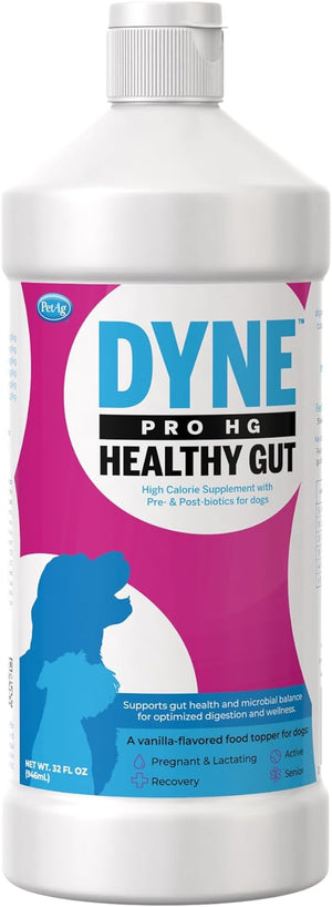 Petag Dyne PRO HG Healthy Gut for Dogs & Puppies 8 Weeks & Older - 32 Oz - High Calorie Liquid Nutritional Supplement with Pre- & Post-Biotics - Supports Endurance & Gut Health - Sweet Vanilla Flavor 