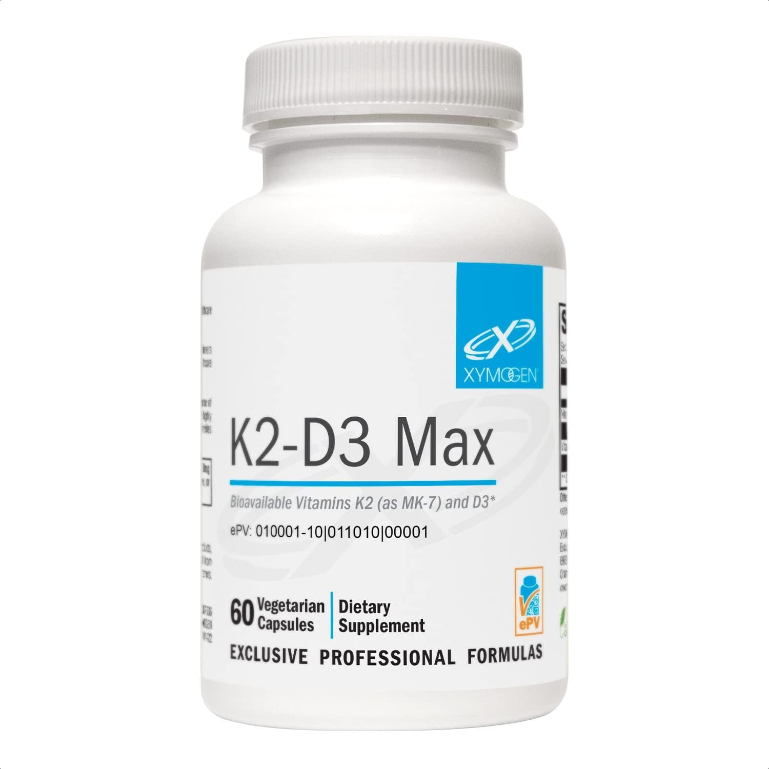 XYMOGEN K2-D3 Max - Vitamin D3 K2 with 180Mcg Vit K per Capsule - Bioavailable Vitamin D 5000 IU (Cholecalciferol) with Vitamin K2 MK-7 - Bone Health 
