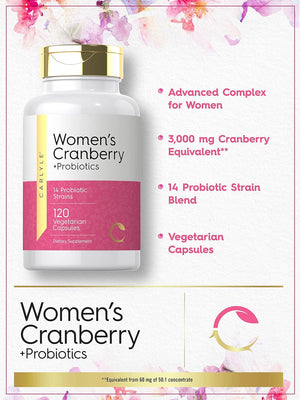 Women'S Cranberry plus Probiotics | 120 Capsules | with 14 Probiotic Strains | Vegetarian, Non-Gmo, Gluten Free Supplement