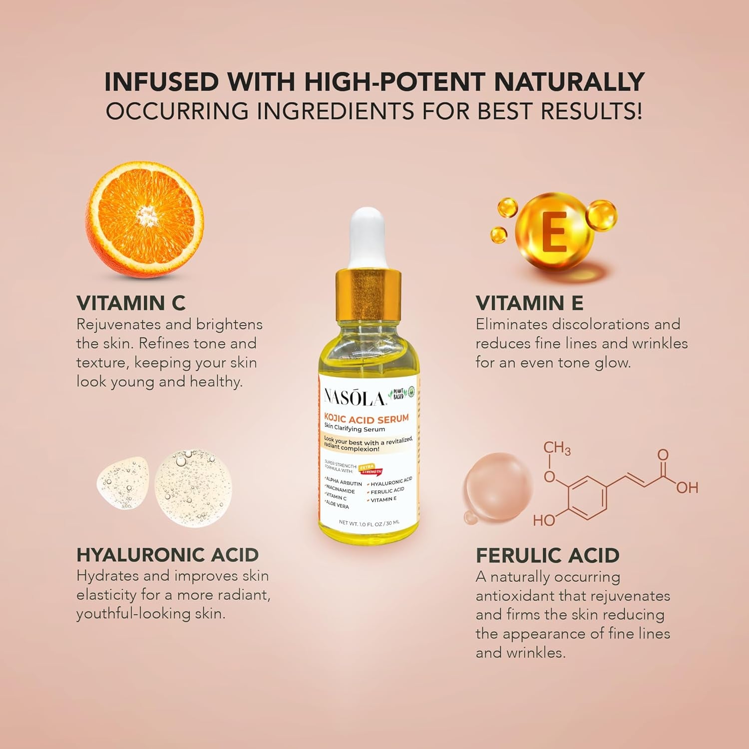 Kojic Acid Serum for Skin Clarifying, Complexion Revitalization Fade Cream with Alpha Arbutin, Vitamin C & E, & Niacinamide