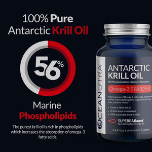 Wild Caught Antarctic Krill Oil 500Mg Softgels, Superbaboost Omega 3 Supplement, EPA & DHA, Astaxanthin, Choline, 56% Phospholipids, Sustainable, No Fish Oil, Vanilla Flavor (60-Day Supply) 
