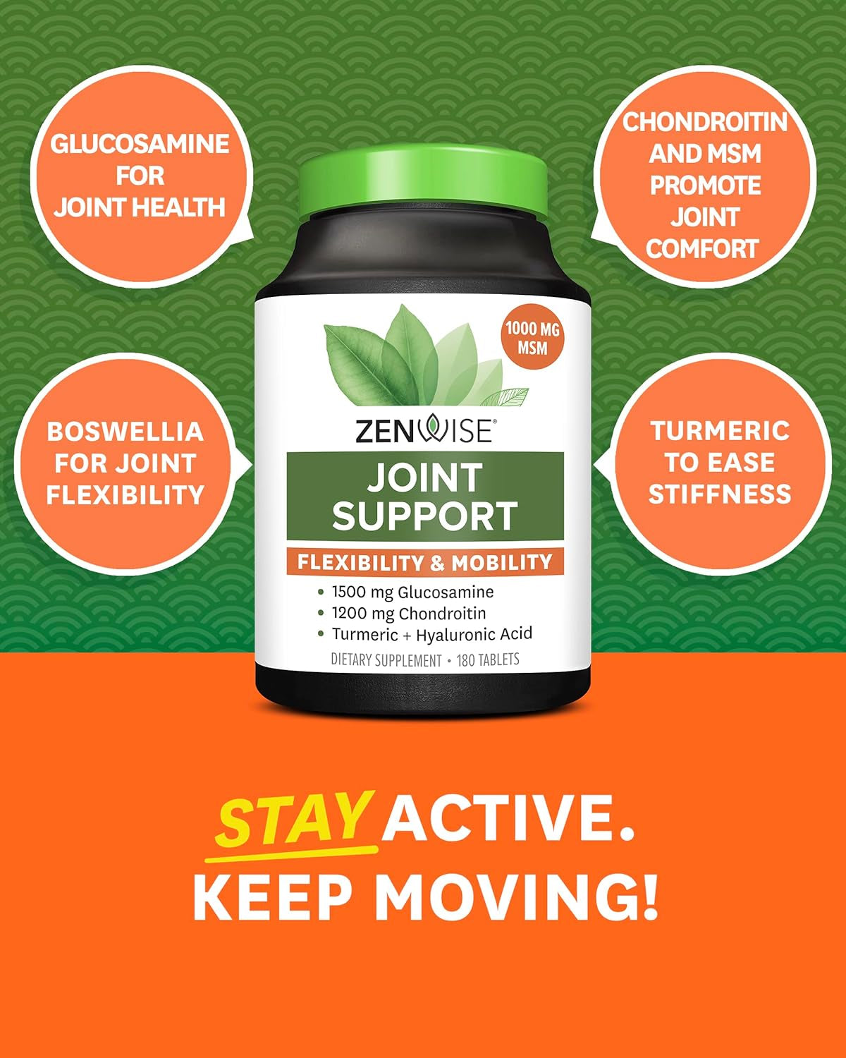 Glucosamine Chondroitin MSM - Joint Support Supplement with Turmeric for Hands, Back, Knee, and Joint Health, Advanced Relief for Bone and Joint Flexibility and Mobility - 180 Capsules