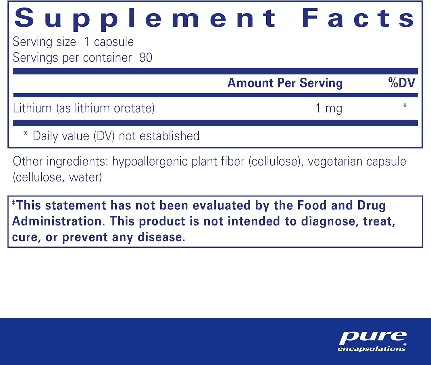 Lithium (Orotate) 1 Mg | Support for Calmness and Behavior | 90 Capsules 