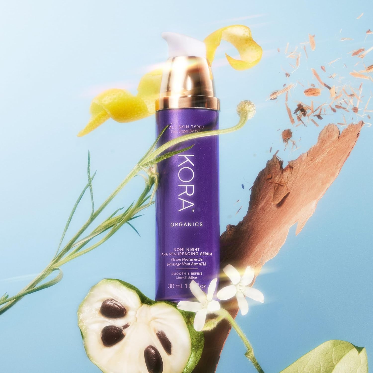 KORA Organics Noni Night AHA Resurfacing Serum | Smooth & Refine | Certified Organic | Cruelty Free | 1.01 Fl Oz