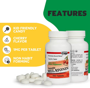 Landau 1Mg Chewable Melatonin – Easy-To-Take Natural Sleep Aid for Men & Women – Our Melatonin Is Kosher & Made in the USA – 100 Tablets, Natural Cherry Flavor