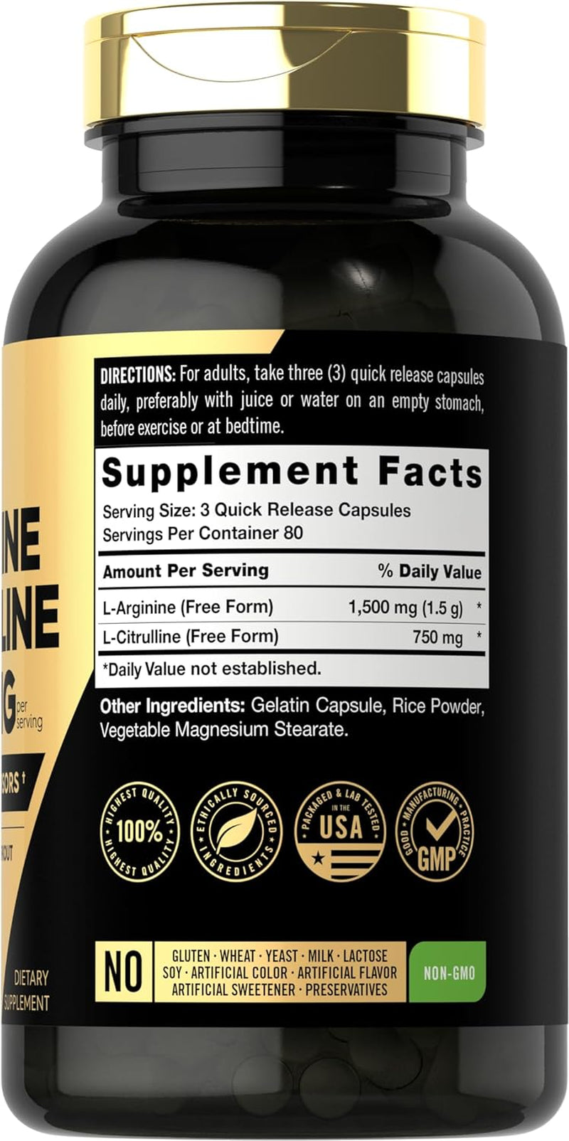 L-Arginine L-Citrulline Complex | 2250Mg | 240 Capsules | Nitric Oxide Precursors | Free Form | Non-Gmo & Gluten Free