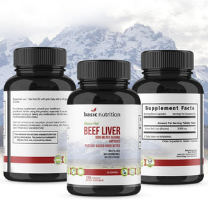 Basic Nutrition Pasture Raised Grass Fed Grass Finished Beef Liver Capsules | 3000Mg Serving | 100% Hormone Free Desiccated, Undefatted Beef Liver with No Fillers, Non-Gmo, Pesticide Free, Gluten-Free 