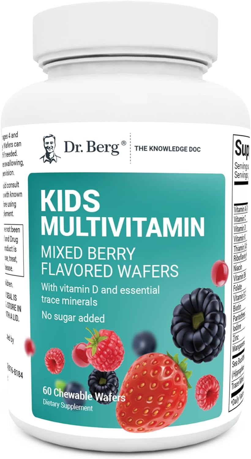 Dr. Berg Kids Chewable Multivitamins (NOT Sweetened W/Sugar) - Daily Multivitamin for Kids That Includes 20 Vital Nutrients & a Trace Mineral Complex - Mixed Berry Chewable Vitamins for Kids