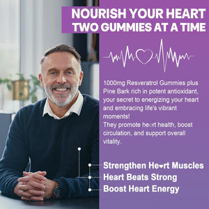 Resveratrol Supplement 1000Mg - Sugar Free Resveratrol Gummies W/Pine Bark Extract, Quercetin, Fisetin & Grape Seed for Antioxidant, Heart, Healthy Aging & Brain, 98% Pure Trans Resveratrol, 60 Cts 