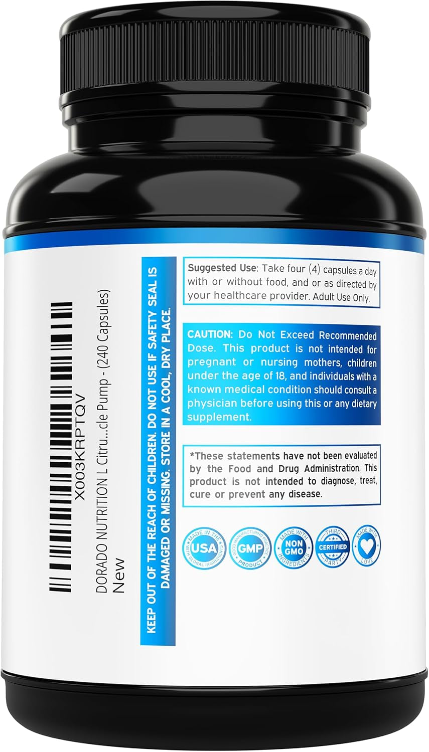 L Citrulline 3000Mg Supplement (240 Capsules) Support L Arginine & Nitric Oxide Pills - Stamina, Endurance, Performance for Workouts - NO Supplements for Men - Gluten Free, Non-Gmo, Vegan Capsules 