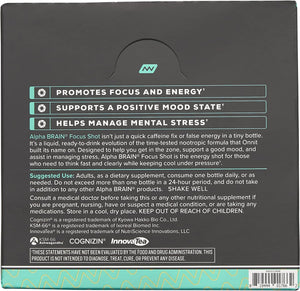Alpha BRAIN Focus Energy Shot Supplement - Energy, Focus, Mood, Stress, Brain Booster Drink - Tropical (2.5 Fl Oz, 6 Ct)