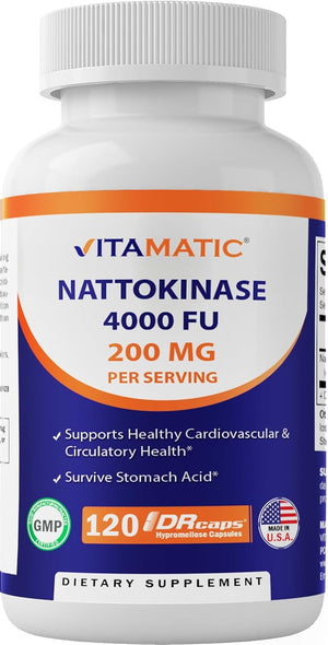 Vitamatic 2 Packs Nattokinase Supplement 4,000 FU Servings, 120 Delayed Released Capsules - Survives Stomach Acids - Non-Gmo & Gluten Free - Made in the USA