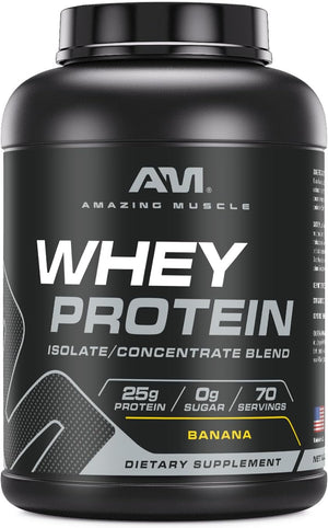 Amazing Muscle 100% Whey Protein Powder *Advanced Formula with Whey Protein Isolate as a Primary Ingredient along with Ultra Filtered Whey Protein Concentrate (Banana, 5 Lb)