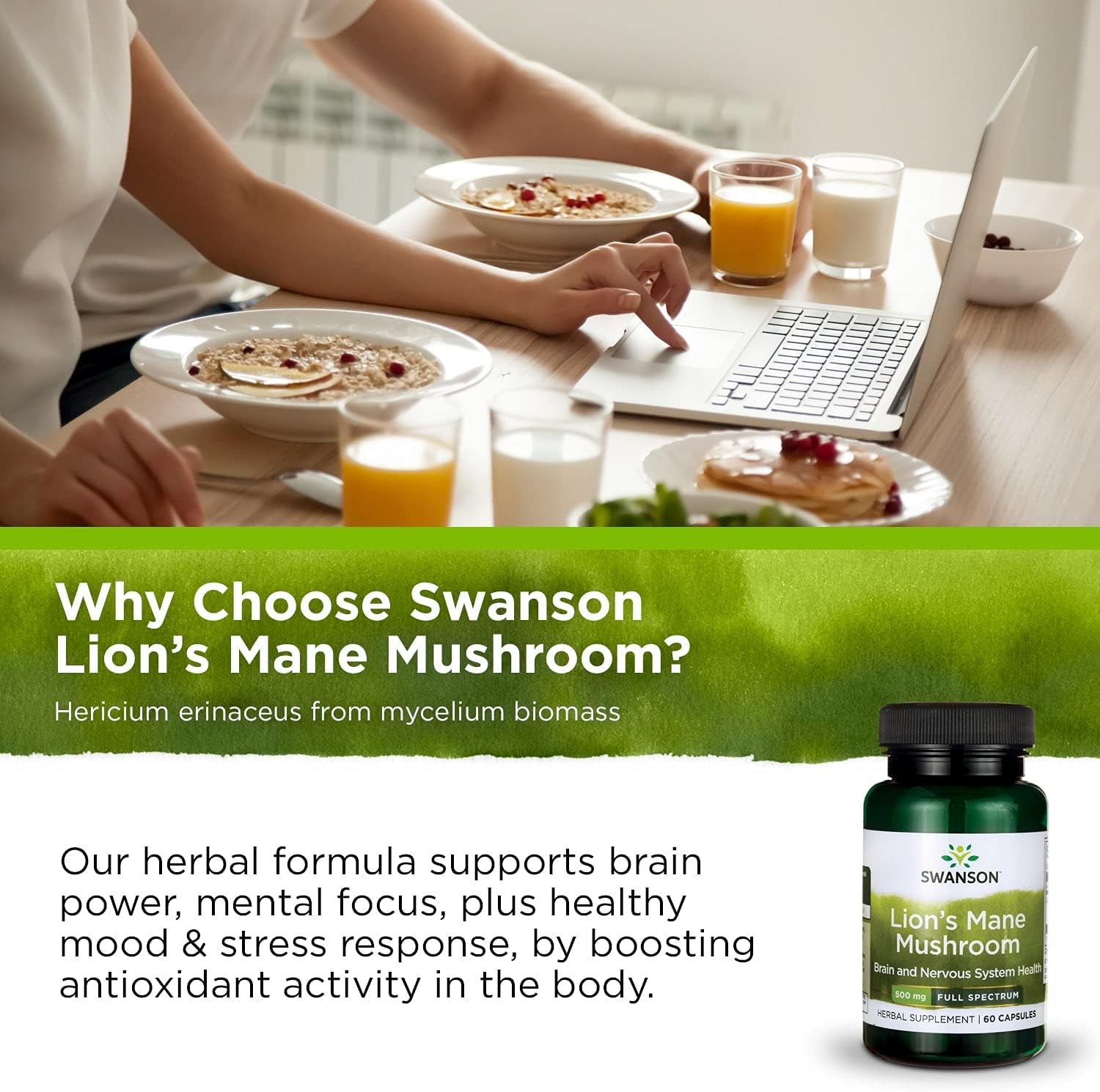 Lion'S Mane Mushroom Capsules - 500 Mg Each, 60 Capsules - Herbal Supplement Supporting Cognitive Function