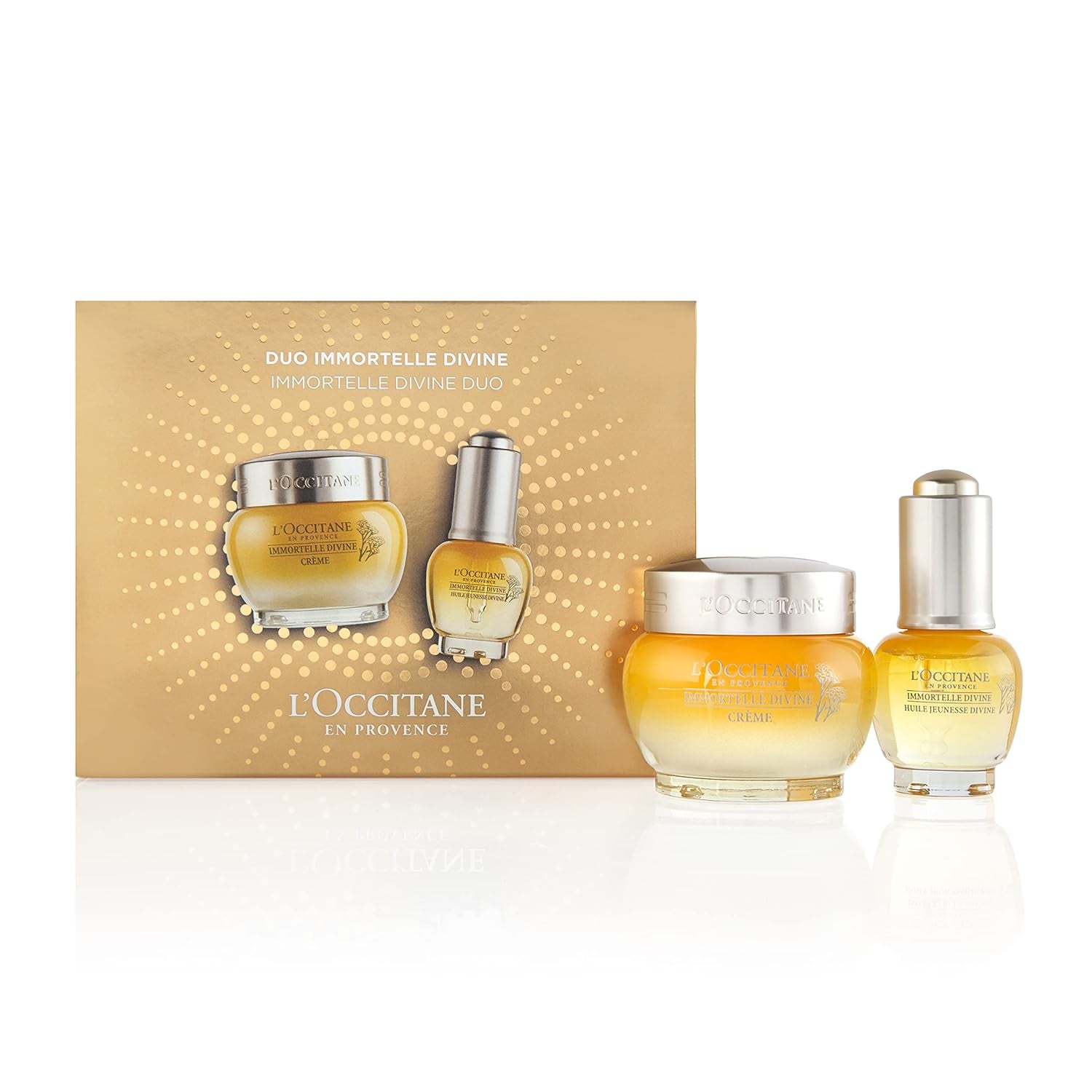 L'Occitane Immortelle Divine Duo Gift Set: Target Wrinkles, Visibly Firm Skin, Improve Skin Elasticity with Body Balm and Hand Cream