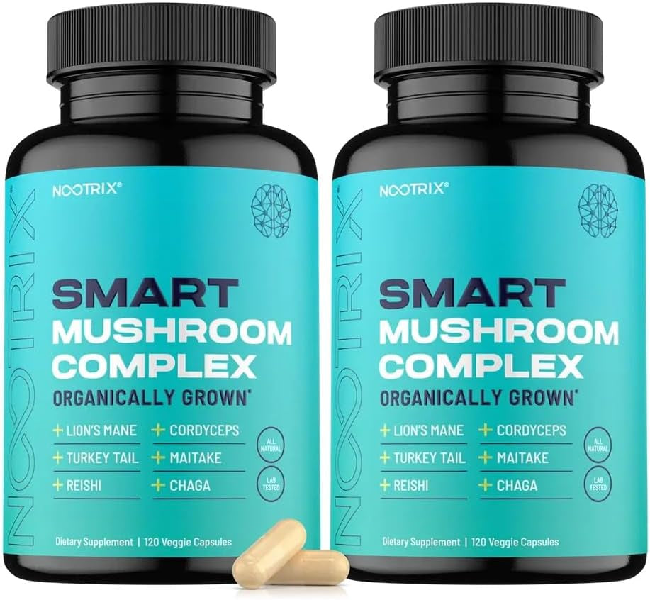 Smart Mushrooms Brain Supplement | Nootropic for Memory, Focus & Cognitive Health | Energy & Immune Support Blend with Lions Mane, Reishi, Cordyceps, Chaga & Turkey Tail | 240 Vegan Capsules