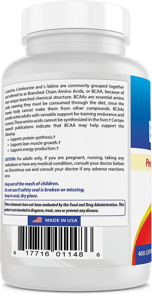 Best Naturals BCAA Branch Chain Amino Acid, 3200Mg per Serving, 400 Capsules - Pharmaceutical Grade - 100% Pure Instantized Formula | Pre/Post Workout Bodybuilding Supplement | Boost Muscle Growth