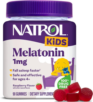 Natrol Kids Melatonin Gummies 1Mg, Children'S Melatonin for Restful Sleep, 90 Raspberry-Flavored Sleep Gummies, 90 Day Supply