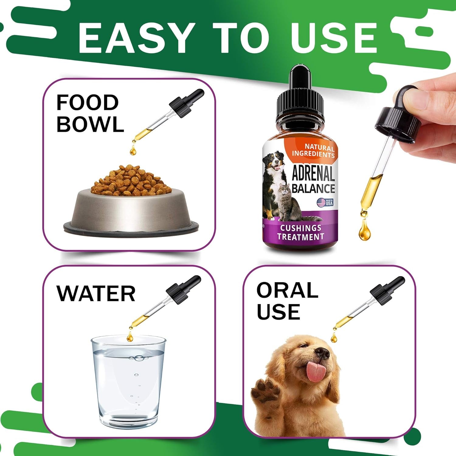 Adrenal Balance for Dogs and Cats - Cushings Treatment for Pets, Adrenal Support W/ Ashwagandha, Licorice Root, Rhodiola Rosea - 2Oz Herbal Drops