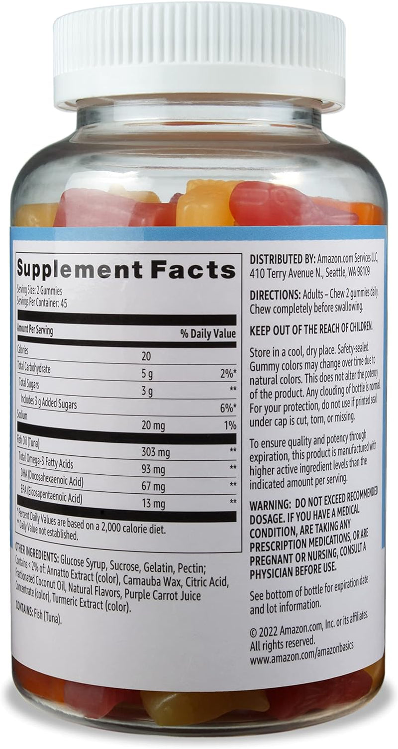 Fish Oil 303 Mg, Lemon, Orange & Strawberry-Banana Flavors, 90 Gummies (2 per Serving), EPA and DHA Omega-3 Fatty Acids (Previously Solimo)